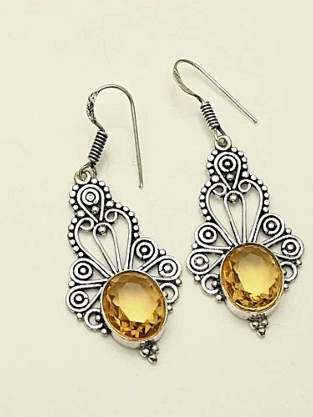 Citrine Gemstone Sterling Silver Drop Dangle Earrings